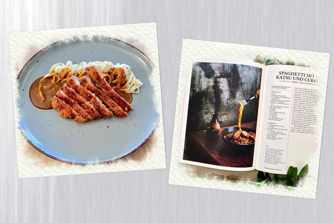 Spaghetti mit Huhn-Katsu und Currysauce