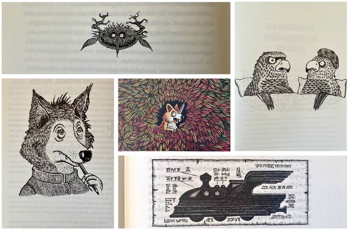 Illustrationen aus „Das Einhörnchen, das rückwärts leben wollte“ von Walter Moers