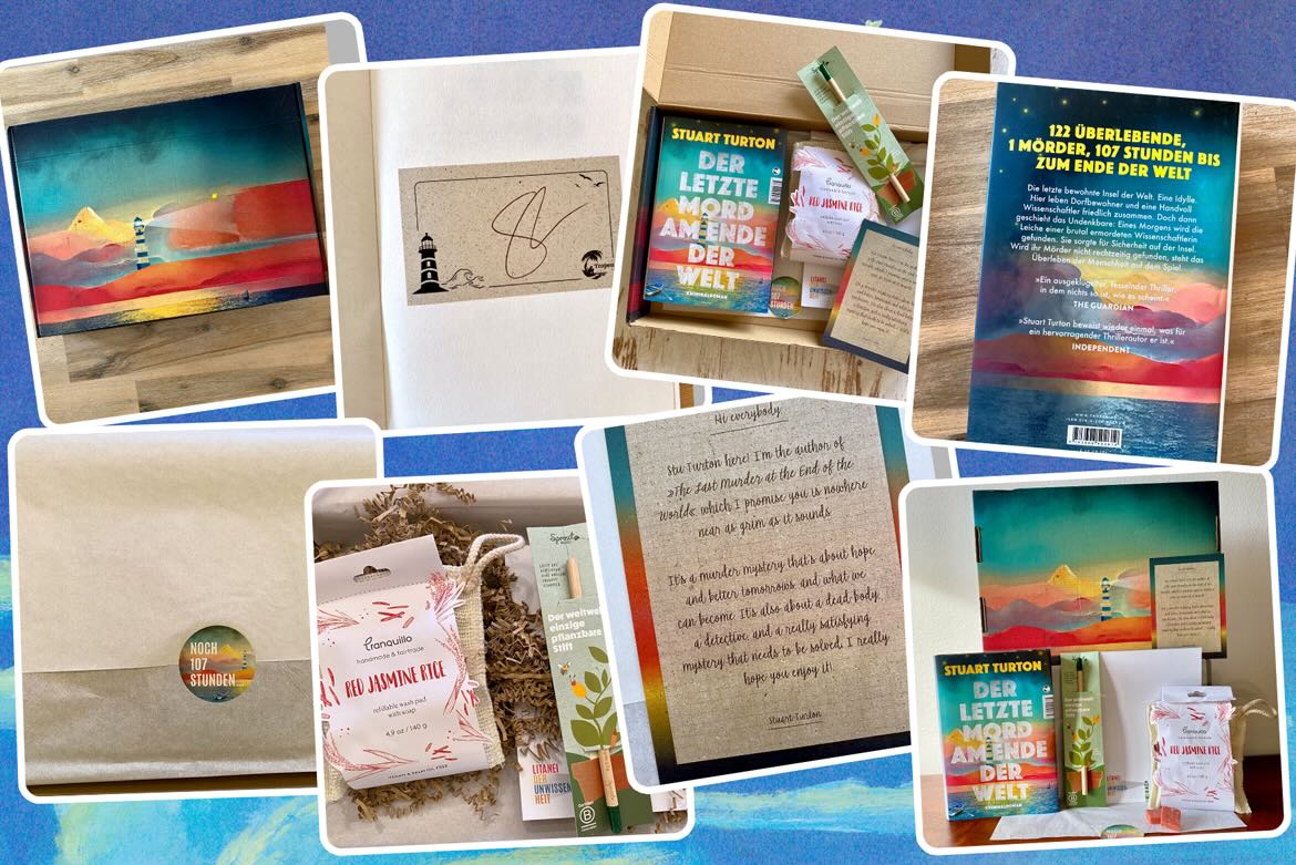 Collage zur Bloggerbox von Der letzte Mord am Ende der Welt von Stuart Turton